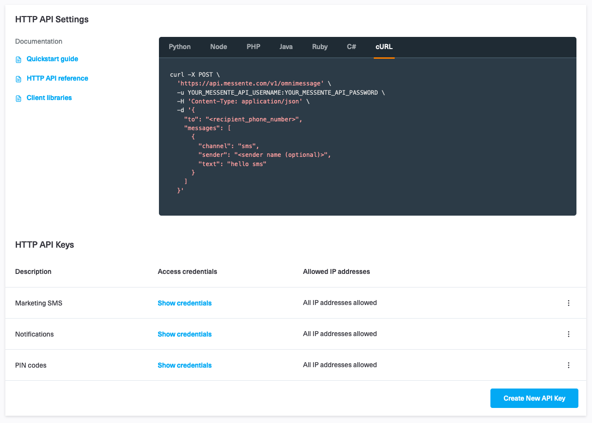 API Setup example