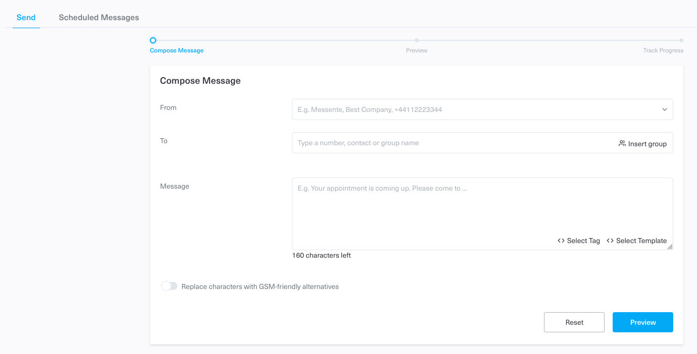 Send SMS campaign view